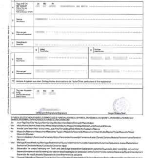 Auszug aus dem Geburtseintrag (mit Apostille)