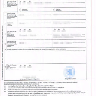 Auszug aus dem Heiratseintrag (mit Apostille)